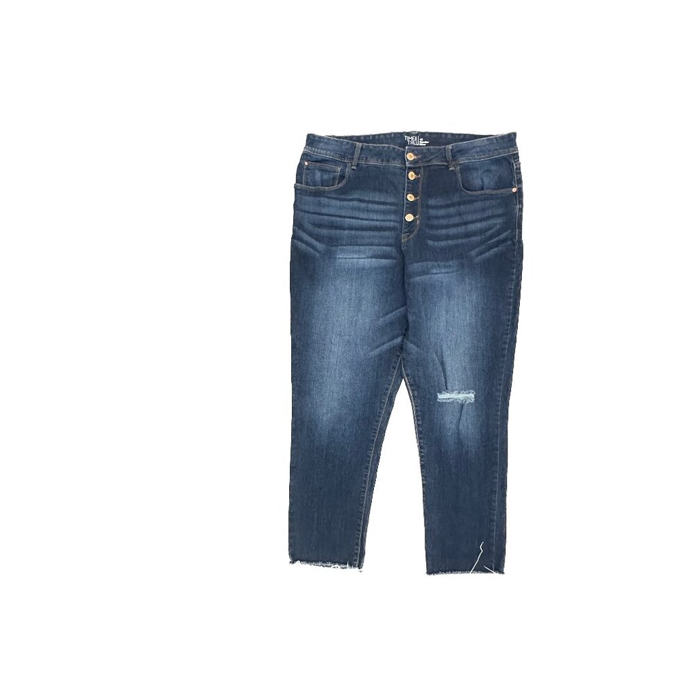 Time and Tru High Rise Skinny Button Fly Distressed‎ Raw Hem Women size 18 Jean